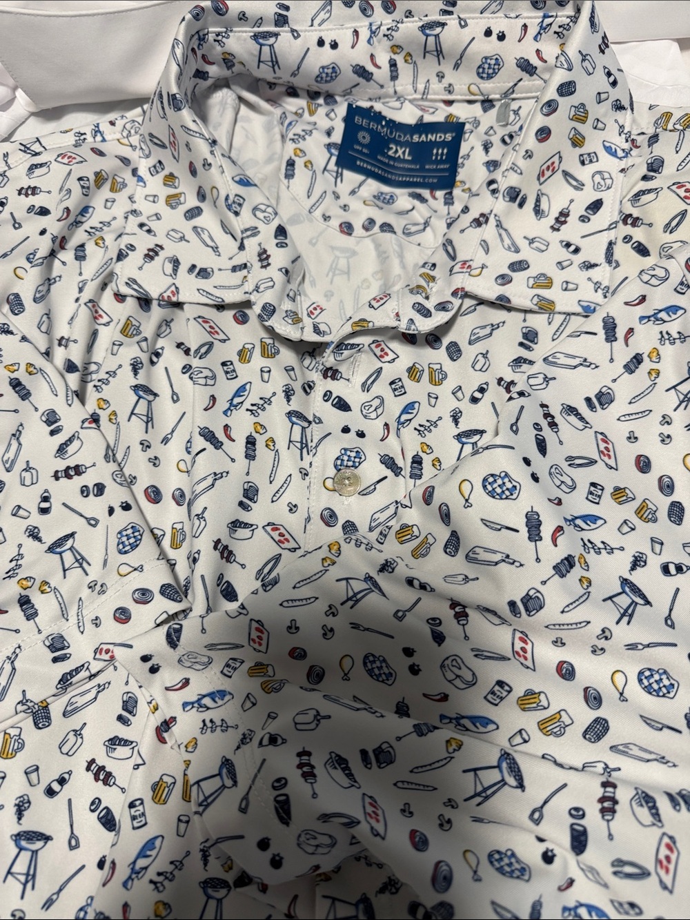Bermuda Sands Golf Polo BBQ time White Short-Sleeve Printed Men’s Shirt - 2XL